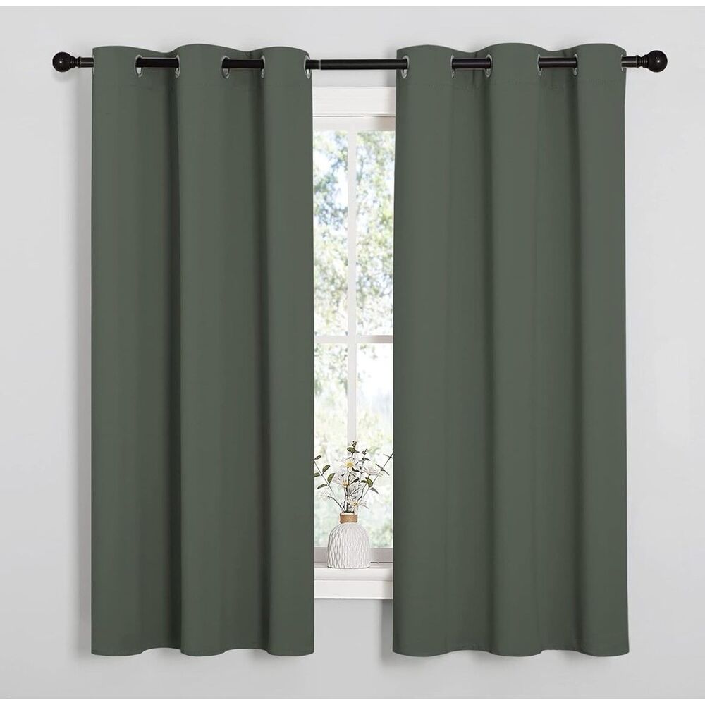 NiceTown Blackout Curtains 34x55 Dark Green Thermal Grommet Panels